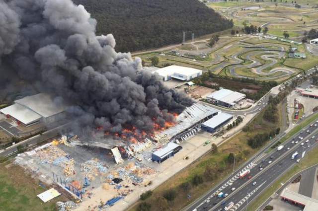 The fire burning next to Sydney Motorsport Park on Thursday. pic: NSW Police