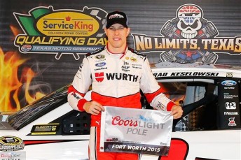 Brad Keselowski with the pole aware in Texas