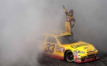thumb Clint Bowyer celebrates winning at Loudon