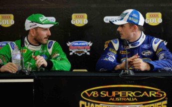 team Paul Dumbrell and Mark Winterbottom at the post Symmons Plains press conference