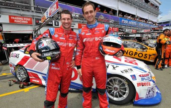 CAR Jason Richards and former Fujitsu V8 Series champion Andrew Jones at the Gold Coast