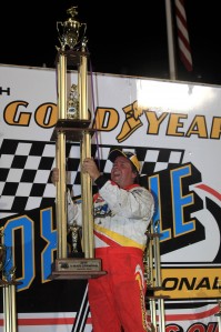thumb Tim Shaffer celebrating his victory at the Goodyear Knoxville Nationals last August. Pic: Paul Carruthers