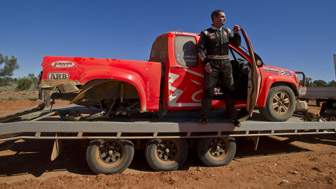 car Lowndes' car on the back of the tow truck