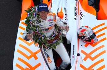 thumb Dan Wheldon celebrates his 2011 Indianapolis 500 victory
