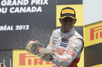 thumb Lewis Hamilton celebrates his Canadian Grand Prix win