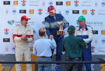 thumb Robson (centre), Zazryn and Lambden on the podium at Sydney Motorsport Park
