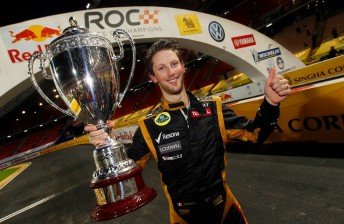 thumb Romain Grosjean with the Race of Champions trophy