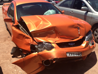 Kim Jones's damaged Ford Falcon utility