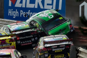 Wall's car required a new a-pillar on Sunday night after this clash with Reynolds in Race 4