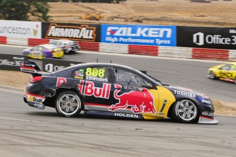 Lowndes' damaged Holden following his tyre issue