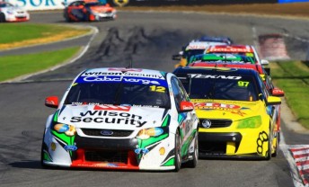 Chaz Mostert leading Clipsal 500 winner Shane van Gisbergen on Sunday