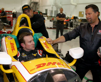 NASCAR driver Kurt Busch receiving advice from Michael Andretti ahead of his big Indianapolis test
