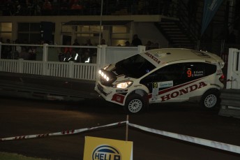 It was almost disaster for Evans when he struck a concrete barrier during Friday night's Power Stage