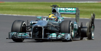 Lewis Hamilton's destroyed left rear