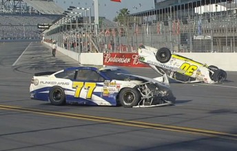 Parker Kligerman's car upside down at Daytona