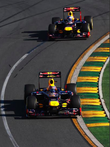 Mark Webber leading team-mate Sebastian Vettel at Albert Park