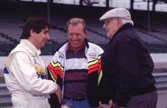 Gary Bettenhausen flanked here by triple F1 world champ Nelson Piquet and the late legendary Indianapolis announcer Tom Carnegie