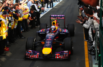 Daniel Riccairdo after taking the flag in second place