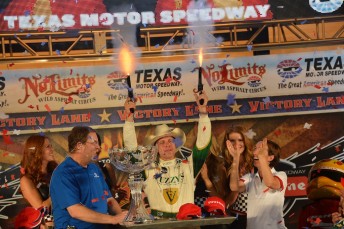 Ed Carpenter celebrates following Texas win