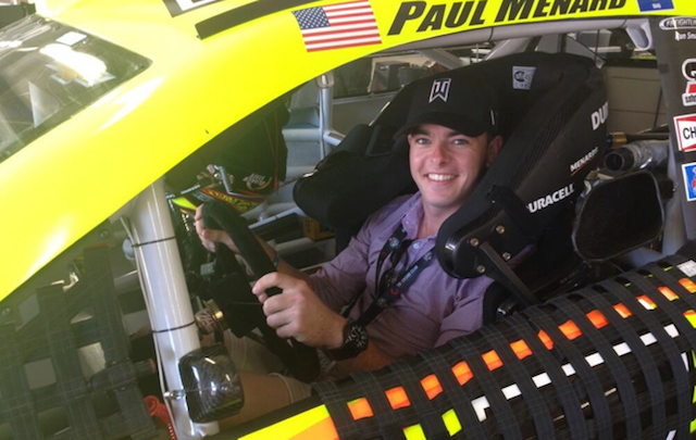 McLaughlin inside Paul Menard's Sprint Cup Chevrolet