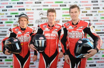 Team Honda celebrate a 1-2-3 at Winton