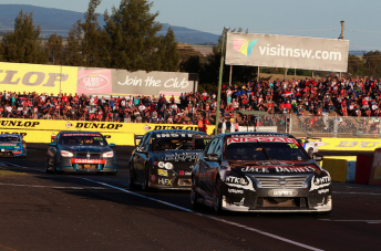 Kelly leading the Super Black Falcon and eventual podium finisher Nick Percat late in the race