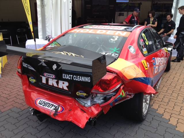 The damage to the rear of Kean's Commodore post-race