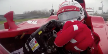 Sebastian Vettel behind the wheel of the 2012 Ferrari at Fiorano