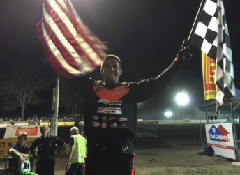 Jared Mees celebrates victory in Troy Bayliss Classic