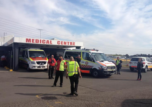 The scene at the medical centre as Courtney is transferred to hospital via ambulance