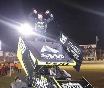 Jamie Veal celebrates his victory