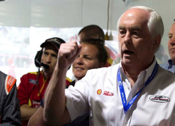 Roger Penske cheering on his V8 Supercars team in Adelaide