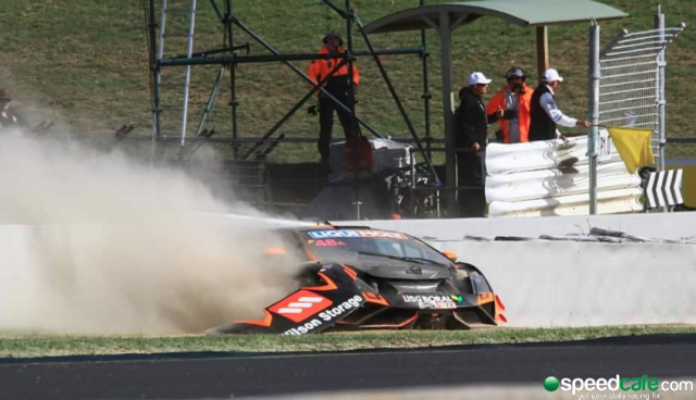 McIntyre's Lamborghini hits the wall. pic: Chris Walsham