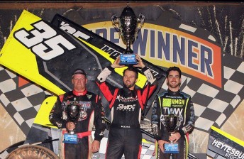 The USC Podium. Veal (centre) flanked by Robbie Farr (left) and James McFadden