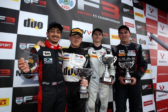 Thomas Randle (right) celebrates British F3 podium