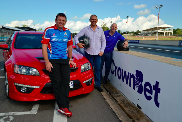 V8 Supercar driver Jason Bright, NT Chief Minister Adam Giles and CrownBet's Brad Fanning