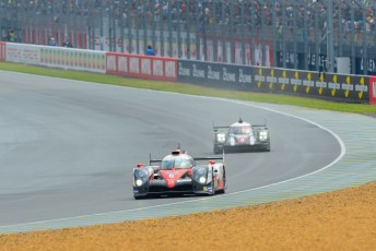 Toyota lead Porsche after eight hours at Le Mans. pic: PSP Images
