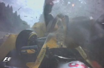 Kevin Magnussen suffered a heavy crash in the early laps Pic: F1 Twitter