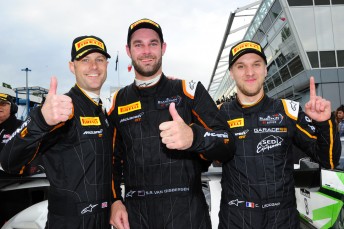 Shane van Gisbergen (centre) with McLaren co-drivers Rob Bell and Come Ledogar
